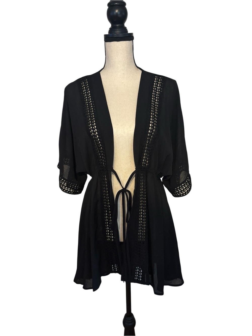 Black Crochet-Detail Women's Swim Cover-Up